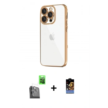 MARSİLYAN™- iPhone 16 Pro Max Kılıf Vadi Minimal - Siyah Buffer Hayalet Cam Ekran Koruyucu + Raze Metal Kamera Lens - SH