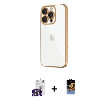 MARSİLYAN™- iPhone 16 Pro Max Kılıf Vadi Minimal - Siyah Buffer Hayalet Cam Ekran Koruyucu + Bilvis Titan Kamera Lens - TMGI