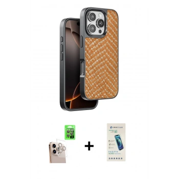 MARSİLYAN™- iPhone 16 Pro Max Kılıf Vadi Özel Seri - Şeffaf Pasifik Cam Ekran Koruyucu + Raze Metal Kamera Lens - NLGY