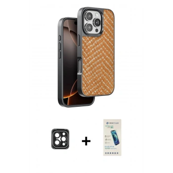 MARSİLYAN™- iPhone 16 Pro Max Kılıf Vadi Özel Seri - Şeffaf Pasifik Cam Ekran Koruyucu + PVD Metal Kamera Lens - SH