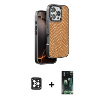 MARSİLYAN™- iPhone 16 Pro Max Kılıf Vadi Özel Seri - Siyah 360 Mat Full Body Arka Koruyucu + PVD Metal Kamera Lens - SH