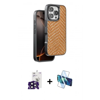 MARSİLYAN™- iPhone 16 Pro Max Kılıf Vadi Özel Seri - Siyah 3D Antistatik Cam Ekran Koruyucu + Bilvis Titan Kamera Lens - SH
