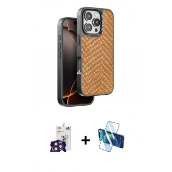 MARSİLYAN™- iPhone 16 Pro Max Kılıf Vadi Özel Seri - Siyah 3D Antistatik Cam Ekran Koruyucu + Bilvis Titan Kamera Lens - TMGI