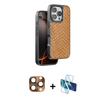 MARSİLYAN™- iPhone 16 Pro Max Kılıf Vadi Özel Seri - Siyah 3D Antistatik Cam Ekran Koruyucu + Pers Alüminyum Kamera Lens - CLTM