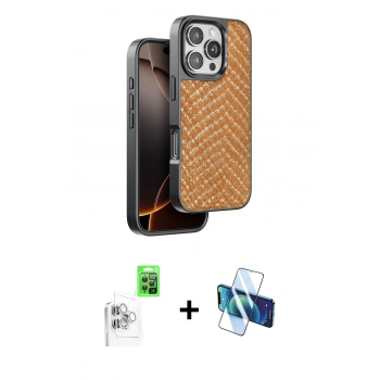 MARSİLYAN™- iPhone 16 Pro Max Kılıf Vadi Özel Seri - Siyah 3D Antistatik Cam Ekran Koruyucu + Raze Metal Kamera Lens - BZ