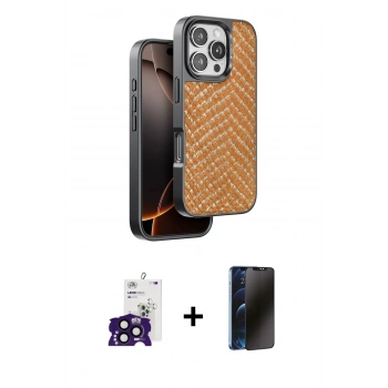 MARSİLYAN™- iPhone 16 Pro Max Kılıf Vadi Özel Seri - Siyah 3D Antistatik Hayalet Cam Ekran Koruyucu + Bilvis Titan Kamera Lens - SH