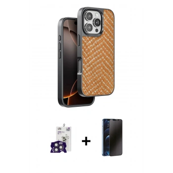 MARSİLYAN™- iPhone 16 Pro Max Kılıf Vadi Özel Seri - Siyah 3D Antistatik Hayalet Cam Ekran Koruyucu + Bilvis Titan Kamera Lens - TMGI