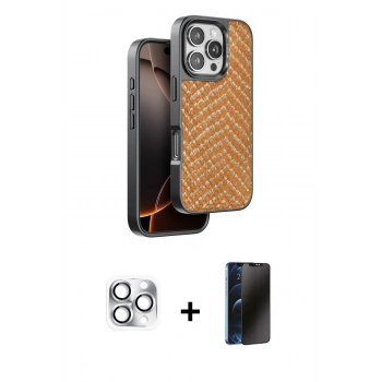 MARSİLYAN™- iPhone 16 Pro Max Kılıf Vadi Özel Seri - Siyah 3D Antistatik Hayalet Cam Ekran Koruyucu + Pers Alüminyum Kamera Lens - GS