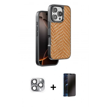 MARSİLYAN™- iPhone 16 Pro Max Kılıf Vadi Özel Seri - Siyah 3D Antistatik Hayalet Cam Ekran Koruyucu + Pers Alüminyum Kamera Lens - GI