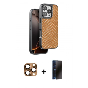 MARSİLYAN™- iPhone 16 Pro Max Kılıf Vadi Özel Seri - Siyah 3D Antistatik Hayalet Cam Ekran Koruyucu + Pers Alüminyum Kamera Lens - CLTM