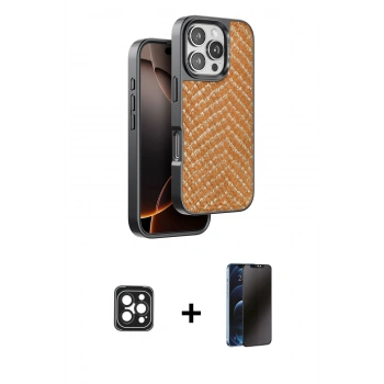 MARSİLYAN™- iPhone 16 Pro Max Kılıf Vadi Özel Seri - Siyah 3D Antistatik Hayalet Cam Ekran Koruyucu + PVD Metal Kamera Lens - SH