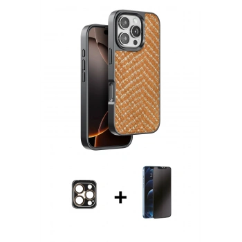 MARSİLYAN™- iPhone 16 Pro Max Kılıf Vadi Özel Seri - Siyah 3D Antistatik Hayalet Cam Ekran Koruyucu + PVD Metal Kamera Lens - GD