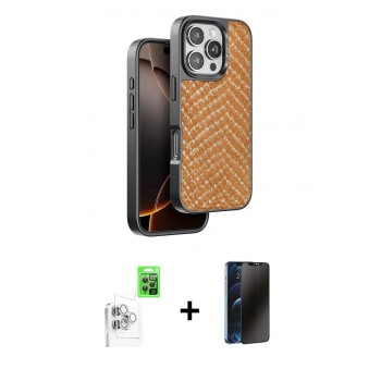 MARSİLYAN™- iPhone 16 Pro Max Kılıf Vadi Özel Seri - Siyah 3D Antistatik Hayalet Cam Ekran Koruyucu + Raze Metal Kamera Lens - BZ