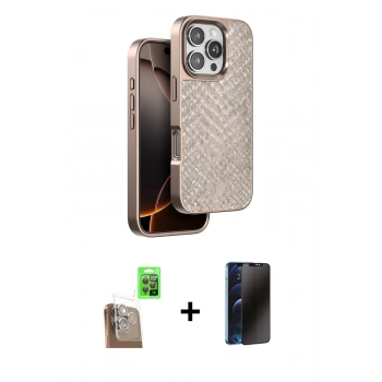 MARSİLYAN™- iPhone 16 Pro Max Kılıf Vadi Özel Seri - Siyah 3D Antistatik Hayalet Cam Ekran Koruyucu + Raze Metal Kamera Lens - CLTM