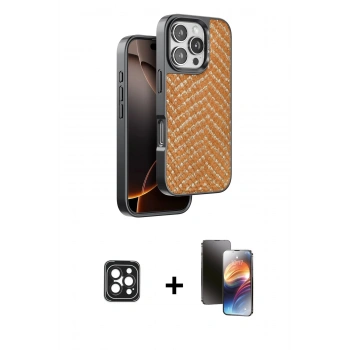 MARSİLYAN™- iPhone 16 Pro Max Kılıf Vadi Özel Seri - Siyah 3D Antistatik Mat Seramik Nano Ekran Koruyucu + PVD Metal Kamera Lens - SH