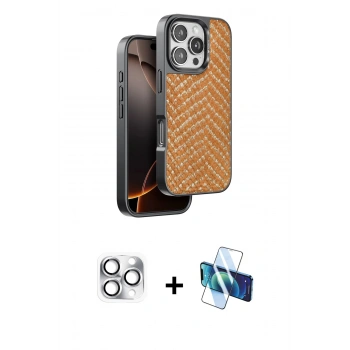 MARSİLYAN™- iPhone 16 Pro Max Kılıf Vadi Özel Seri - Siyah 3D Antistatik Seramik Nano Ekran Koruyucu + Pers Alüminyum Kamera Lens - GS