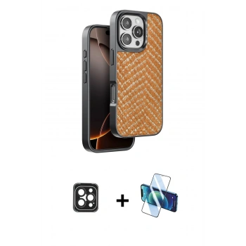 MARSİLYAN™- iPhone 16 Pro Max Kılıf Vadi Özel Seri - Siyah 3D Antistatik Seramik Nano Ekran Koruyucu + PVD Metal Kamera Lens - SH