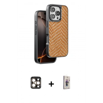 MARSİLYAN™- iPhone 16 Pro Max Kılıf Vadi Özel Seri - Siyah Bilvis 3D Cam Ekran Koruyucu + PVD Metal Kamera Lens - GD
