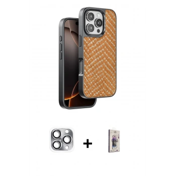 MARSİLYAN™- iPhone 16 Pro Max Kılıf Vadi Özel Seri - Siyah Bilvis 3D Cam Ekran Koruyucu + Pers Alüminyum Kamera Lens - GI