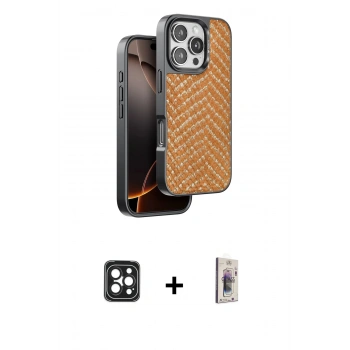 MARSİLYAN™- iPhone 16 Pro Max Kılıf Vadi Özel Seri - Siyah Bilvis 3D Cam Ekran Koruyucu + PVD Metal Kamera Lens - SH