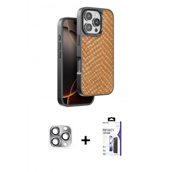 MARSİLYAN™- iPhone 16 Pro Max Kılıf Vadi Özel Seri - Siyah Bilvis 3X AR Hayalet Cam Ekran Koruyucu + Pers Alüminyum Kamera Lens - GI