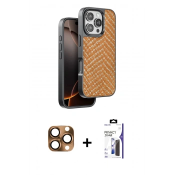 MARSİLYAN™- iPhone 16 Pro Max Kılıf Vadi Özel Seri - Siyah Bilvis 3X AR Hayalet Cam Ekran Koruyucu + Pers Alüminyum Kamera Lens - CLTM