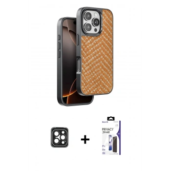 MARSİLYAN™- iPhone 16 Pro Max Kılıf Vadi Özel Seri - Siyah Bilvis 3X AR Hayalet Cam Ekran Koruyucu + PVD Metal Kamera Lens - SH