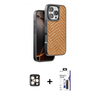 MARSİLYAN™- iPhone 16 Pro Max Kılıf Vadi Özel Seri - Siyah Bilvis 3X AR Hayalet Cam Ekran Koruyucu + PVD Metal Kamera Lens - GD