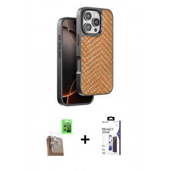MARSİLYAN™- iPhone 16 Pro Max Kılıf Vadi Özel Seri - Siyah Bilvis 3X AR Hayalet Cam Ekran Koruyucu + Raze Metal Kamera Lens - CLTM