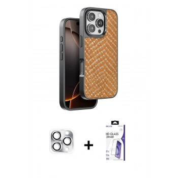 MARSİLYAN™- iPhone 16 Pro Max Kılıf Vadi Özel Seri - Siyah Bilvis 3X AR HD Cam Ekran Koruyucu + Pers Alüminyum Kamera Lens - GS