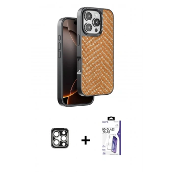 MARSİLYAN™- iPhone 16 Pro Max Kılıf Vadi Özel Seri - Siyah Bilvis 3X AR HD Cam Ekran Koruyucu + PVD Metal Kamera Lens - GS