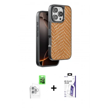 MARSİLYAN™- iPhone 16 Pro Max Kılıf Vadi Özel Seri - Siyah Bilvis 3X AR HD Cam Ekran Koruyucu + Raze Metal Kamera Lens - BZ