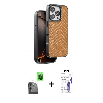 MARSİLYAN™- iPhone 16 Pro Max Kılıf Vadi Özel Seri - Siyah Bilvis 3X AR HD Cam Ekran Koruyucu + Raze Metal Kamera Lens - SH