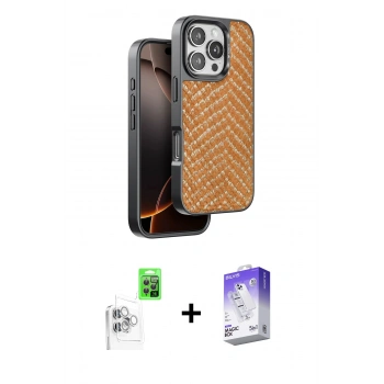 MARSİLYAN™- iPhone 16 Pro Max Kılıf Vadi Özel Seri - Siyah Bilvis 5in1 3D Magic Cam Ekran Koruyucu + Raze Metal Kamera Lens - BZ