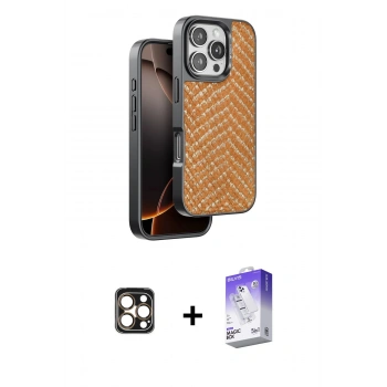 MARSİLYAN™- iPhone 16 Pro Max Kılıf Vadi Özel Seri - Siyah Bilvis 5in1 3D Magic Cam Ekran Koruyucu + PVD Metal Kamera Lens - GD