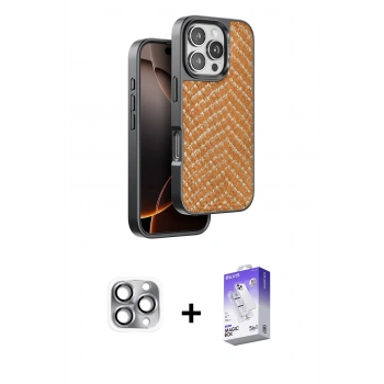 MARSİLYAN™- iPhone 16 Pro Max Kılıf Vadi Özel Seri - Siyah Bilvis 5in1 3D Magic Cam Ekran Koruyucu + Pers Alüminyum Kamera Lens - GI