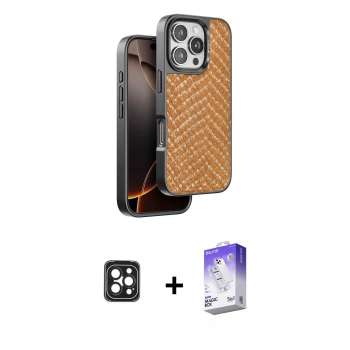 MARSİLYAN™- iPhone 16 Pro Max Kılıf Vadi Özel Seri - Siyah Bilvis 5in1 3D Magic Cam Ekran Koruyucu + PVD Metal Kamera Lens - SH