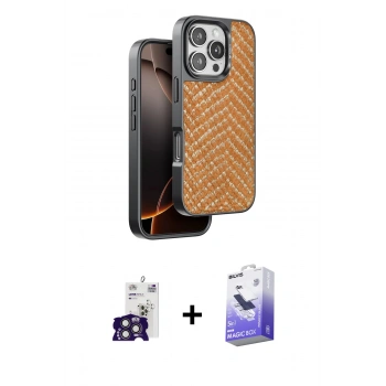MARSİLYAN™- iPhone 16 Pro Max Kılıf Vadi Özel Seri - Siyah Bilvis 5in1 5D Magic Hayalet Cam Ekran Koruyucu + Bilvis Titan Kamera Lens - TMGI