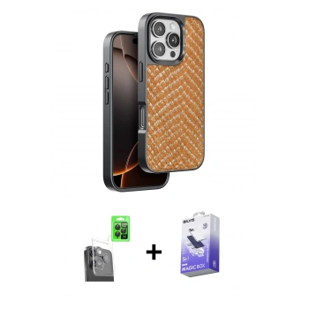 MARSİLYAN™- iPhone 16 Pro Max Kılıf Vadi Özel Seri - Siyah Bilvis 5in1 5D Magic Hayalet Cam Ekran Koruyucu + Raze Metal Kamera Lens - SH