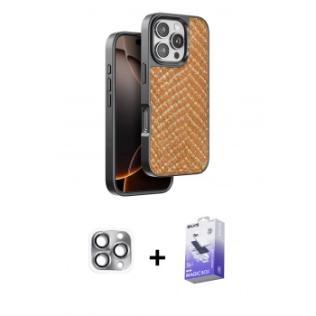 MARSİLYAN™- iPhone 16 Pro Max Kılıf Vadi Özel Seri - Siyah Bilvis 5in1 5D Magic Hayalet Cam Ekran Koruyucu + Pers Alüminyum Kamera Lens - GI