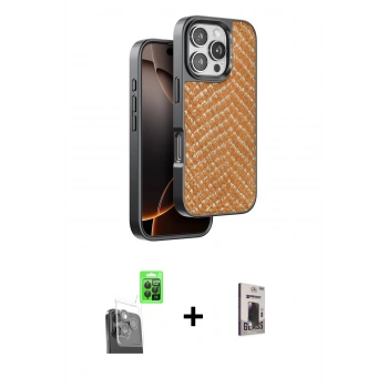 MARSİLYAN™- iPhone 16 Pro Max Kılıf Vadi Özel Seri - Siyah Bilvis Hayalet Cam Ekran Koruyucu + Raze Metal Kamera Lens - SH