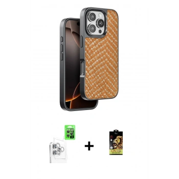 MARSİLYAN™- iPhone 16 Pro Max Kılıf Vadi Özel Seri - Siyah Buffer Cam Ekran Koruyucu + Raze Metal Kamera Lens - BZ