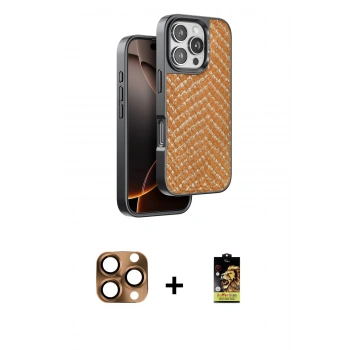MARSİLYAN™- iPhone 16 Pro Max Kılıf Vadi Özel Seri - Siyah Buffer Cam Ekran Koruyucu + Pers Alüminyum Kamera Lens - CLTM