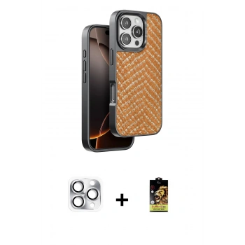 MARSİLYAN™- iPhone 16 Pro Max Kılıf Vadi Özel Seri - Siyah Buffer Cam Ekran Koruyucu + Pers Alüminyum Kamera Lens - GS
