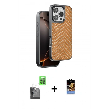 MARSİLYAN™- iPhone 16 Pro Max Kılıf Vadi Özel Seri - Siyah Buffer Hayalet Cam Ekran Koruyucu + Raze Metal Kamera Lens - SH