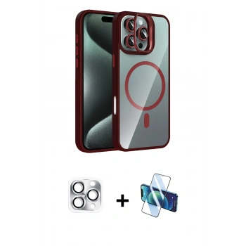 MARSİLYAN™- iPhone 16 Pro Max Kılıf Yadigar Asil Koleksiyonu - Siyah 3D Antistatik Cam Ekran Koruyucu + Pers Alüminyum Kamera Lens - GS