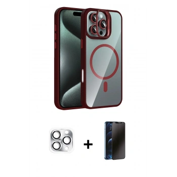 MARSİLYAN™- iPhone 16 Pro Max Kılıf Yadigar Asil Koleksiyonu - Siyah 3D Antistatik Hayalet Cam Ekran Koruyucu + Pers Alüminyum Kamera Lens - GS