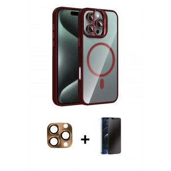 MARSİLYAN™- iPhone 16 Pro Max Kılıf Yadigar Asil Koleksiyonu - Siyah 3D Antistatik Hayalet Cam Ekran Koruyucu + Pers Alüminyum Kamera Lens - CLTM