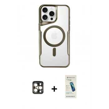 MARSİLYAN™- iPhone 16 Pro Max Kılıf Yadigar Klasik Özel Seri - Şeffaf Pasifik Cam Ekran Koruyucu + PVD Metal Kamera Lens - GD