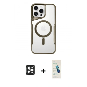 MARSİLYAN™- iPhone 16 Pro Max Kılıf Yadigar Klasik Özel Seri - Şeffaf Pasifik Cam Ekran Koruyucu + PVD Metal Kamera Lens - SH